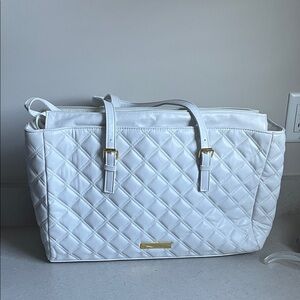 Chic White Quilted Tote with Gold Accents